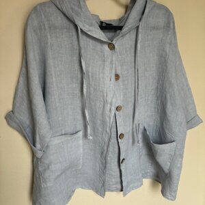 Ladies top / light weight jacket, size XL, gray, 100% linen, made in Italy